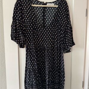 Faithfull the Brand x Anthro Black Dress with White and Brown Floral Design